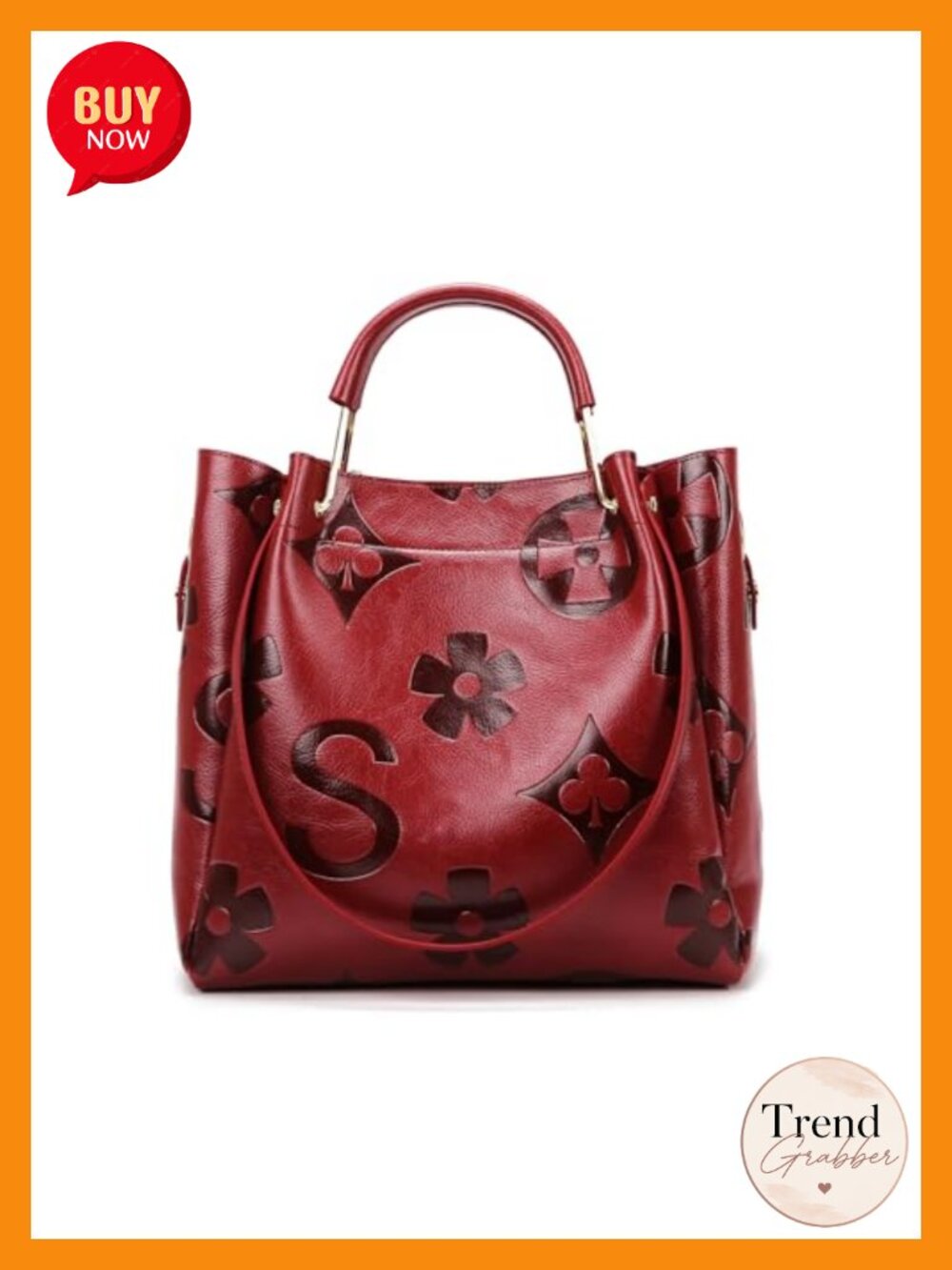 Floral Embossed Vegan Leather Handbag Set Top Handle Shoulder Bucket Tote